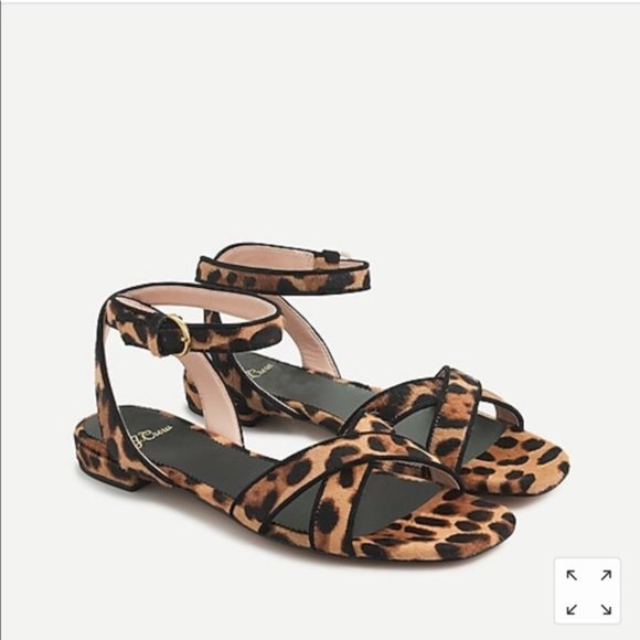 J Crew Abbie sandal leopard calf hair cross strap